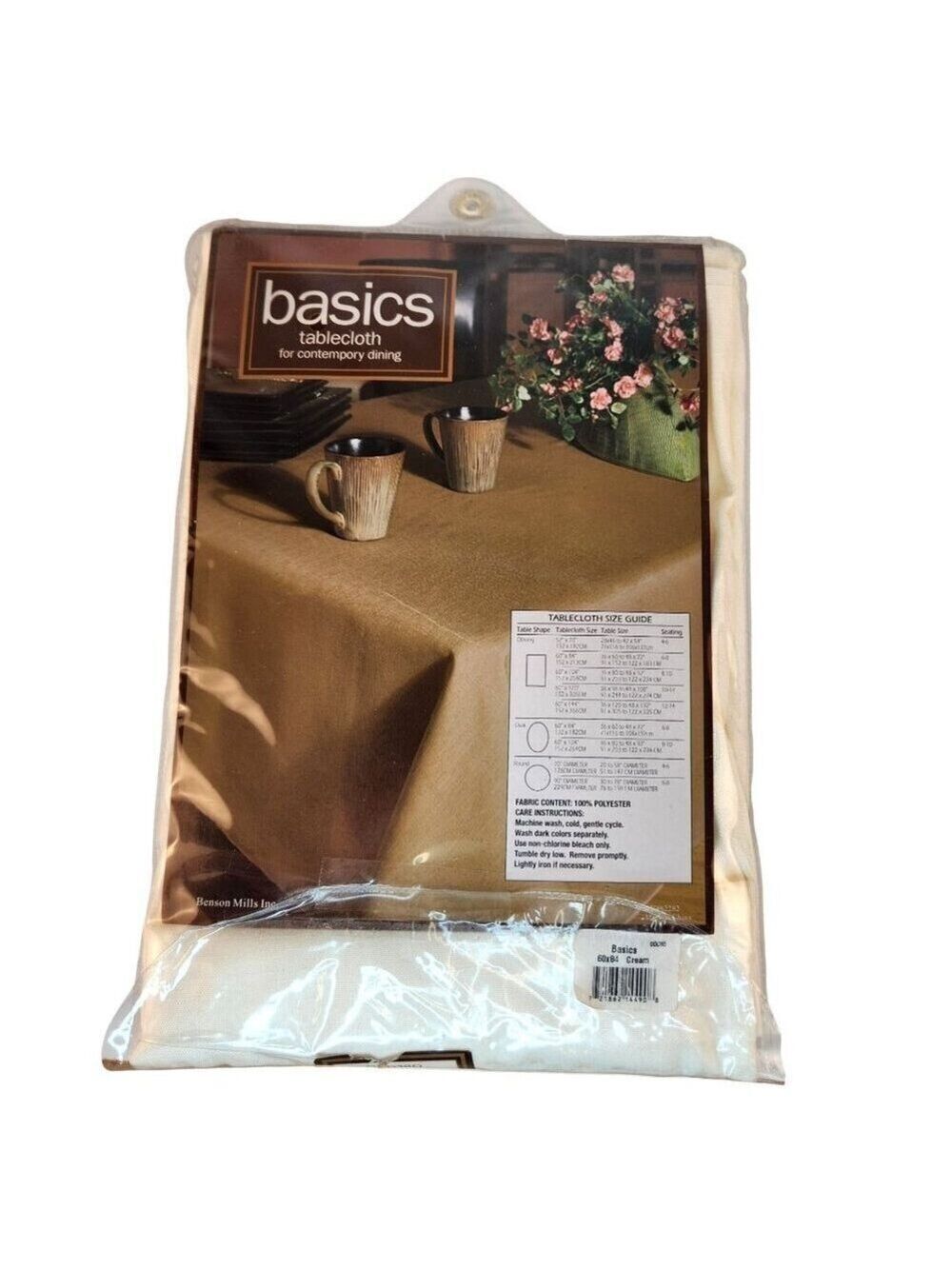 Basics Oblong Tablecloth 60x84 Cream Polyester Contemporary Dining